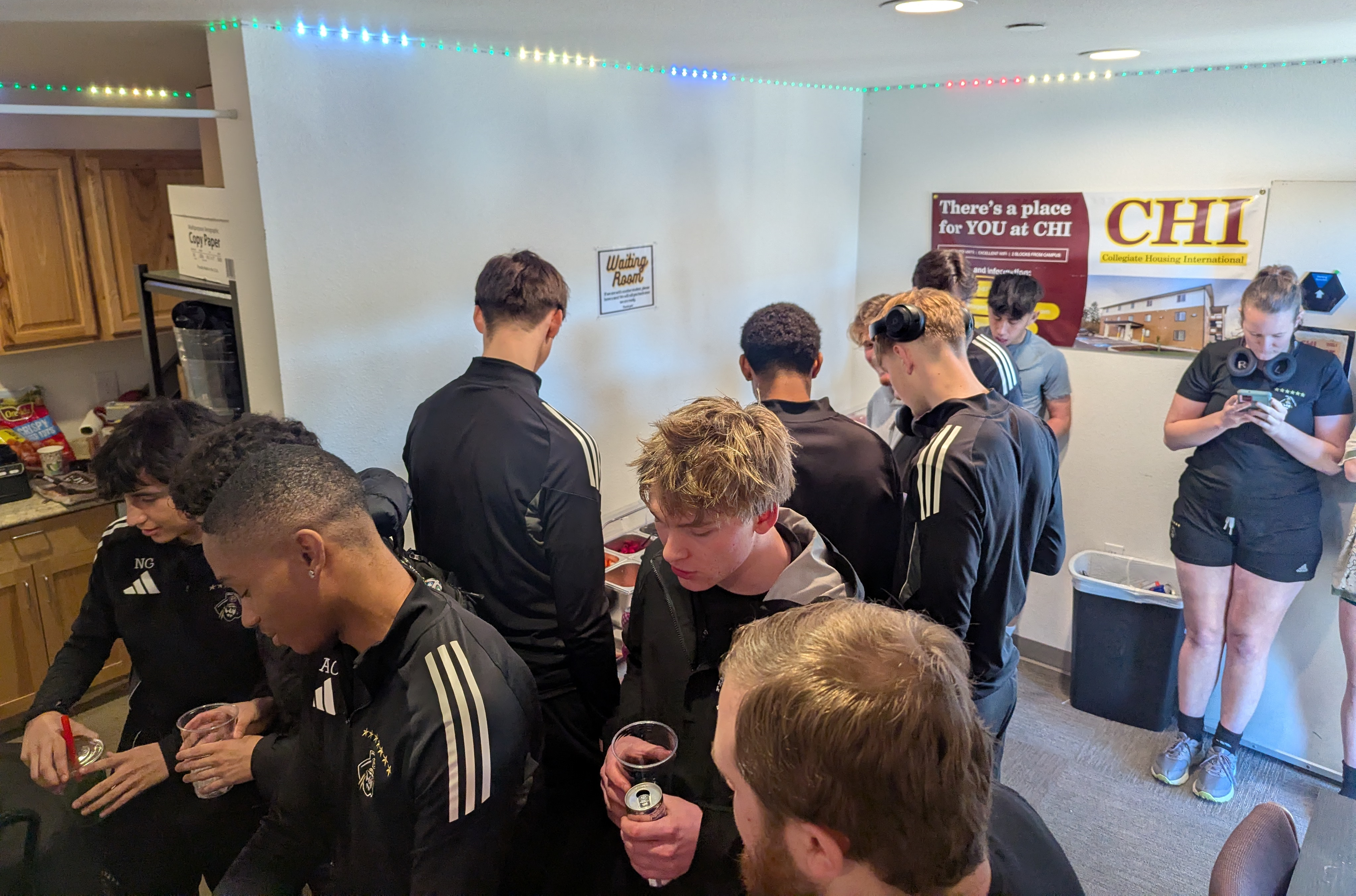 Residents in line to get breakfast.